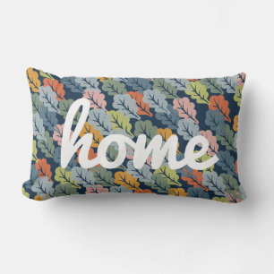 Rustic Welcome Design with Hand Drawn Leaves Lumbar Cushion