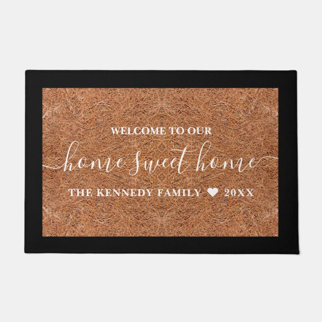 Rustic Welcome Family Name Home Sweet Home Coir Doormat (Front)