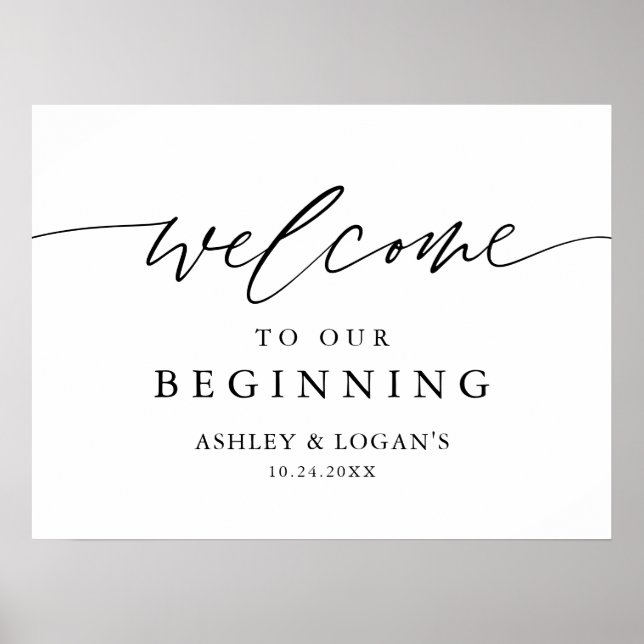 Rustic  Welcome To Our Beginning Wedding Sign (Front)