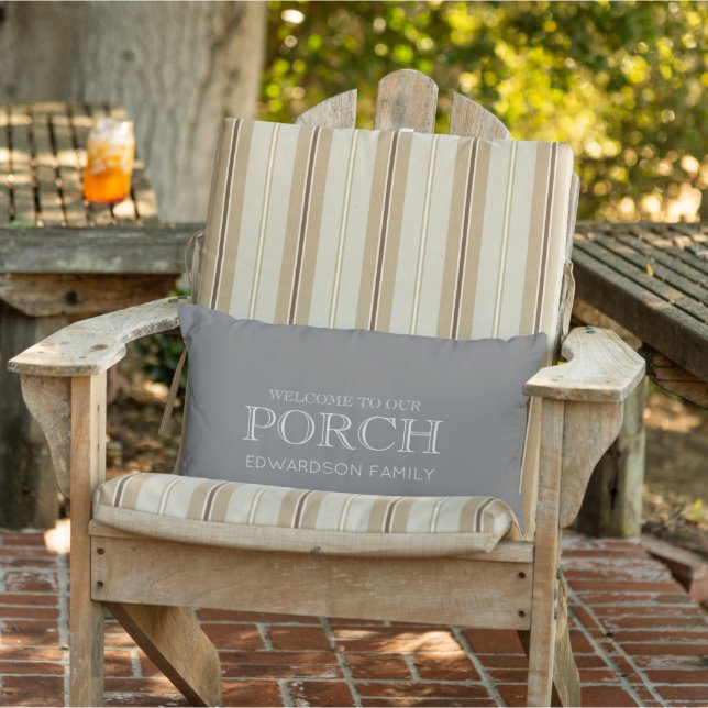 Rustic welcome to our porch script family name lumbar cushion (Chair)