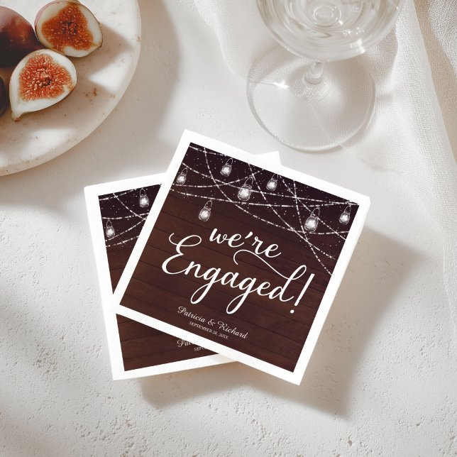 Rustic We're Engaged Engagement Party Dinner Napki Napkin (Creator Uploaded)