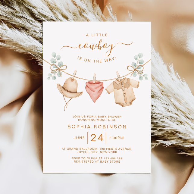 Rustic West Cowboy Clothesline Boy Baby Shower Invitation (Creator Uploaded)