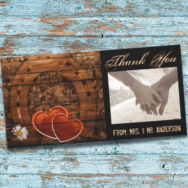 Rustic Western Barn Wood Horseshoe Wedding Thank You Card (Rustic Western Barn Wood Horseshoe Wedding Thank You Card)