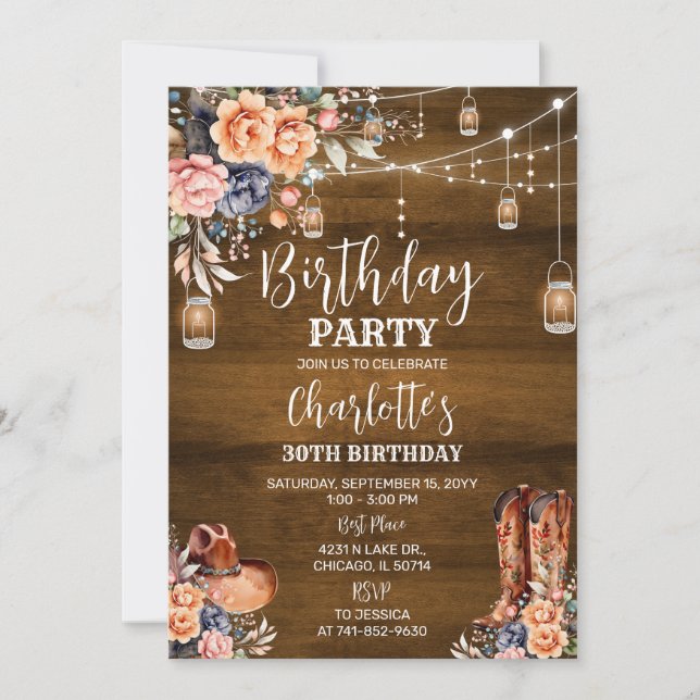Rustic Western Birthday Party Invitation (Front)
