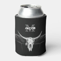 Rustic Western Black And White Bull Skull Monogram