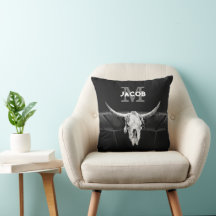 Rustic Western Black And White Bull Skull Monogram