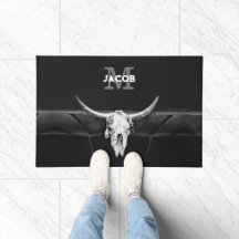 Rustic Western Black And White Bull Skull Monogram