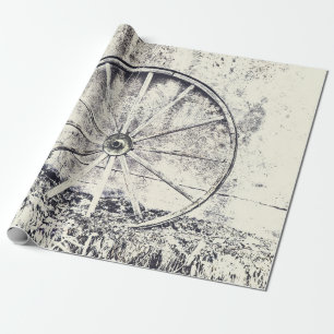 Rustic Western Black And White Wagon Wheel Wrapping Paper