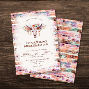 Rustic Western Boho Floral Cow Skull  Invitation