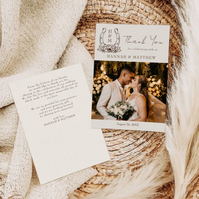 Rustic Western Boho Horseshoe Wedding Thank You Card (Creator Uploaded)