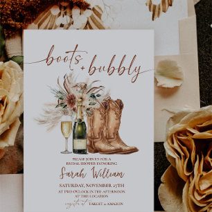 Rustic Western Boots and Bubbly Bridal Shower Invitation