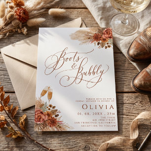 Rustic Western Boots and Bubbly Bridal Shower Invitation