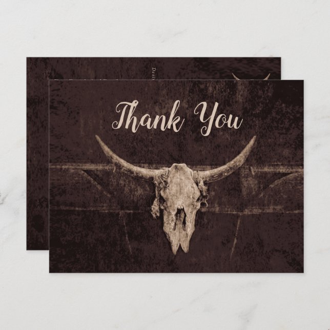 Rustic Western Brown Bull Skull Wedding Country Postcard (Front/Back)