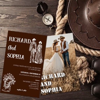 Rustic Western Brown Cowboy Boots Wedding Invitation