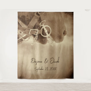 Rustic Western Brown Horse Photobooth Backdrop Tapestry