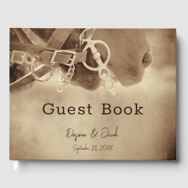 Rustic Western Brown Horse Wedding Guest Book (Front)