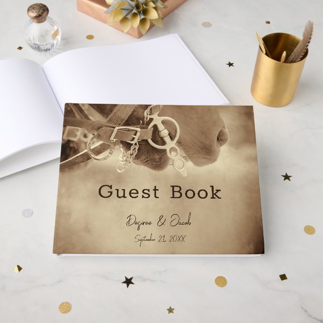 Rustic Western Brown Horse Wedding Guest Book (Front Open)
