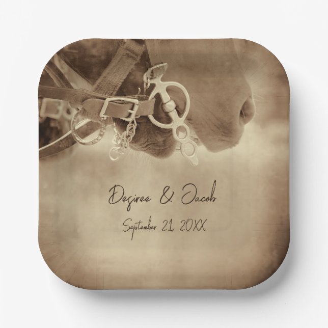 Rustic Western Brown Horse Wedding Paper Plate (Front)