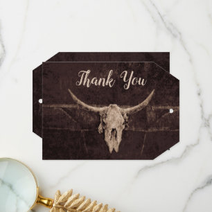 Rustic Western Brown Texture Bull Skull Wedding Thank You Card