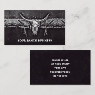 Rustic Western Bull Cow Skull Black White Country Business Card