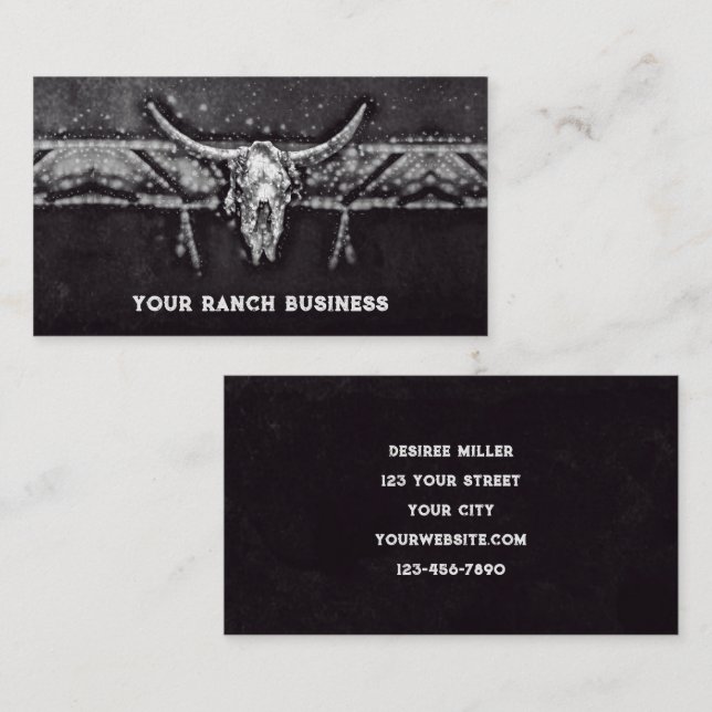 Rustic Western Bull Cow Skull Black White Country Business Card (Front/Back)