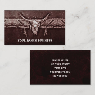 Rustic Western Bull Cow Skull Brown Tribal Country Business Card