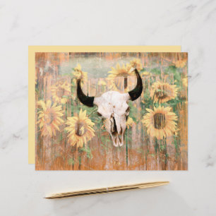 Rustic Western Bull Skull Brown Yellow Sunflowers