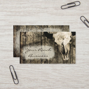Rustic Western Bull Skull Sepia Vintage Business Card
