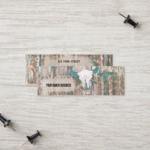Rustic Western Bull Skull Teal Brown Texture Calling Card