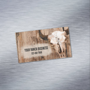 Rustic Western Bull Skull Vintage Texture Magnetic Business Card
