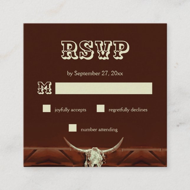 Rustic Western Bull Skull Wedding RSVP Enclosure Card (Front)