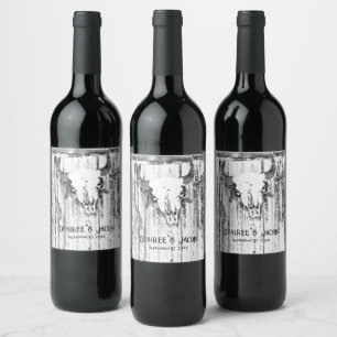 Rustic Western Bull Skull White Distressed Vintage Wine Label