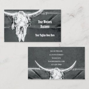Rustic Western Charcoal Grey White Bull Cow Skull Business Card