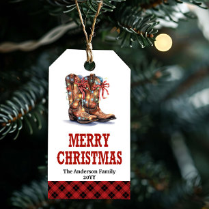 Rustic Western Christmas gift tag cowboy boots