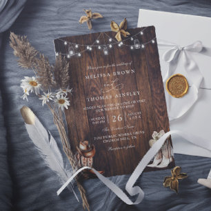 Rustic Western Country Barn QR Code Wedding Invitation