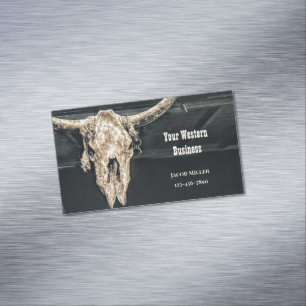 Rustic Western Country Beige Gray Bull Cow Skull Magnetic Business Card