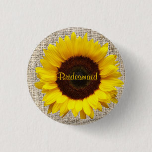 Rustic Western Country Burlap Sunflower bridesmaid 3 Cm Round Badge