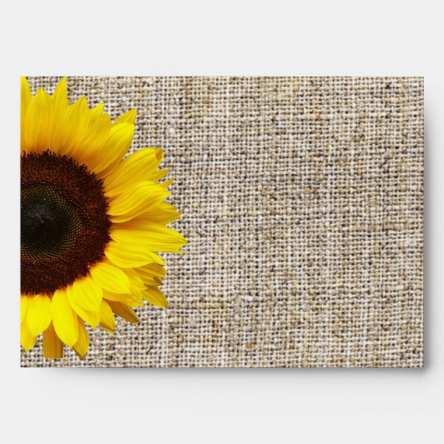 Rustic Western Country Burlap Sunflower Wedding Envelope (Front)