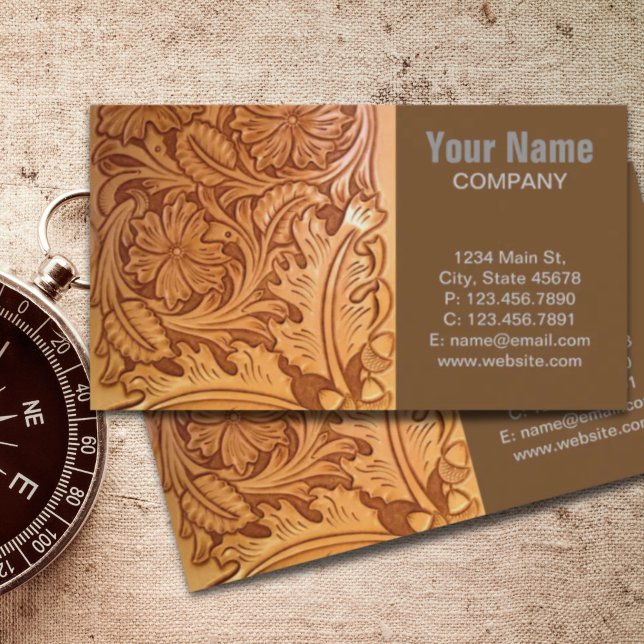 rustic western country cowboy tooled leather business card (rustic western country cowboy tooled leather business card)