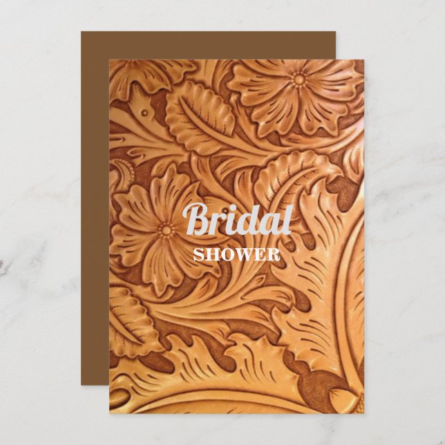 rustic western country cowboy tooled leather invitation (Front/Back)
