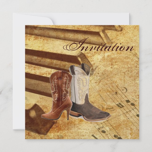 Rustic western country cowboy wedding invitation (Front)