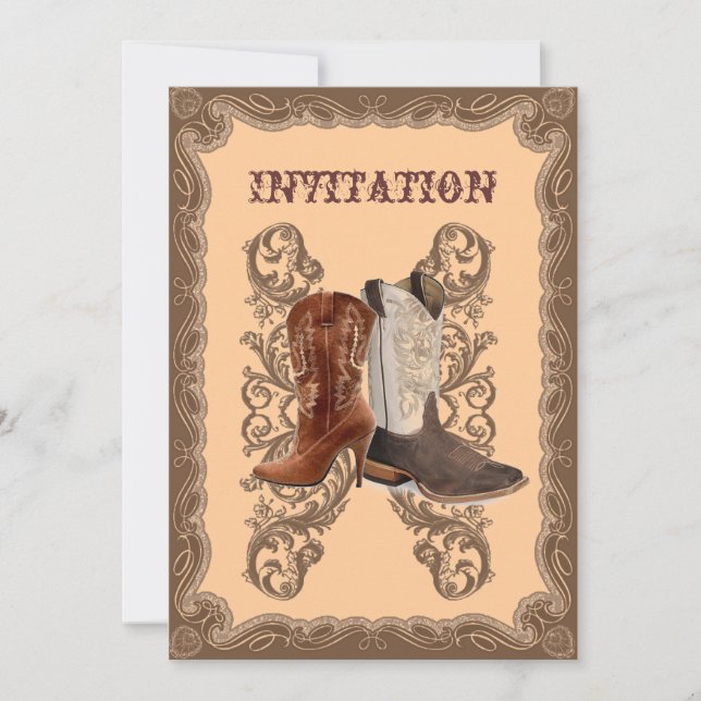 Rustic western country cowboy wedding invitation (Front)