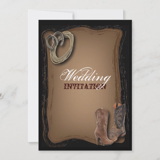 rustic western country cowboy wedding invitation (Front)