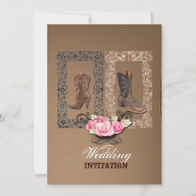 Rustic western country cowboy wedding invitation (Front)