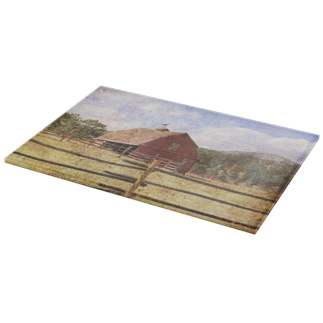 Rustic Western Country Farm Primitive Red Barn Cutting Board (Corner)