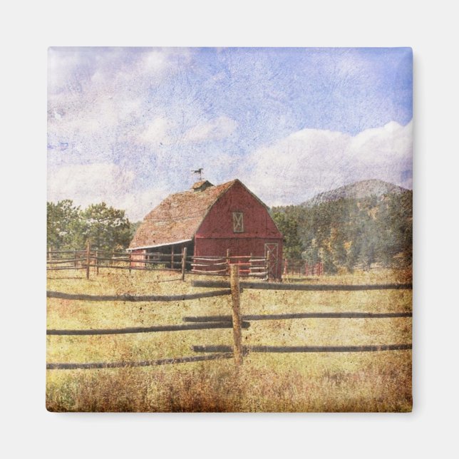 Rustic Western Country Farm Primitive Red Barn Magnet (Front)