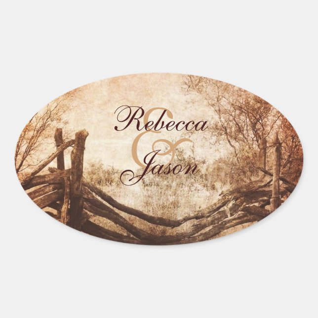 rustic western country farm wedding oval sticker (Front)