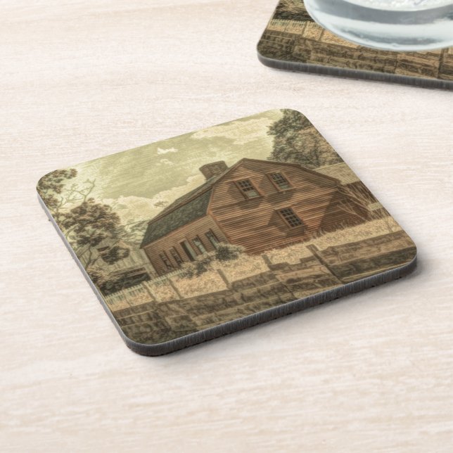 Rustic Western Country Farmhouse Chic Red Barn Coaster (Left Side)