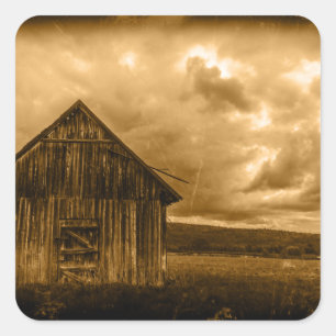 rustic western country farmhouse old barn square sticker
