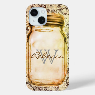 rustic western country lace customisable mason jar iPhone 15 case